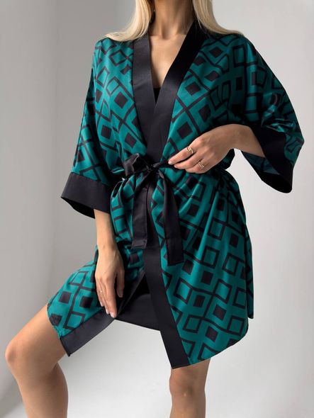 Домашний стильный шелковый комплекты (халат+рубашка) женский синего цвета фото — Beauty&Fashion