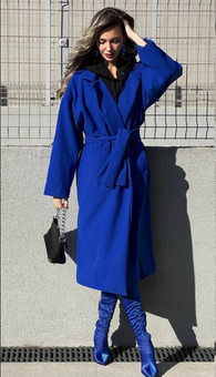 Жіноче універсальне однотонне пальто із кашеміру (Електрик) фото — Beauty&Fashion