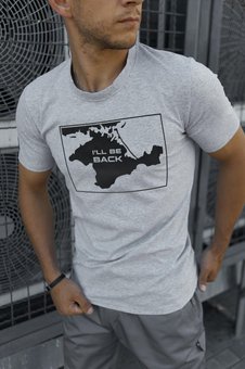 Мужская патриотическая футболка с принтом "I'll be back" (Серый) фото — Beauty&Fashion