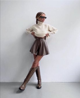 Невероятные демисезонные кожаные шорты женские мокко цвета фото — Beauty&Fashion
