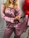 Жіноча однотонна шовкова піжама трійка (сорочка з довгим рукавом, штани, шорти) (Темно-рожевий) 015/21.15 фото 4 — Beauty&Fashion
