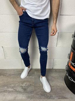 Чоловічі стильні джинси Slim з потертостями (Синій) фото — Beauty&Fashion