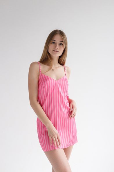 Женская нежная полосатая сатиновая ночная рубашка рожевый фото — Beauty&Fashion