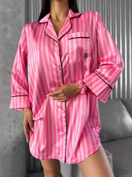 Шелковая полосатая домашняя сорока свободного кроя женская розового цвета фото — Beauty&Fashion