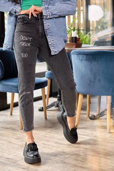 Женские джинсы с принтом(Темно-серые) фото — Beauty&Fashion