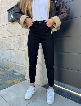 Женские стильные однотонные джинсы МОМ (Черный) фото — Beauty&Fashion