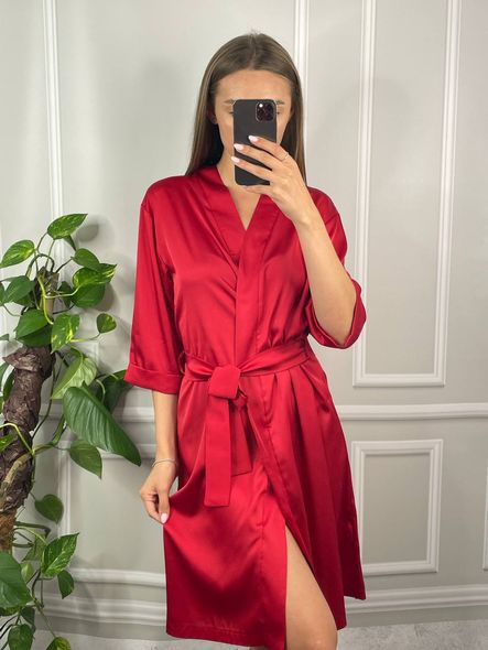 Женский стильный шелковый халат(Красный) фото — Beauty&Fashion