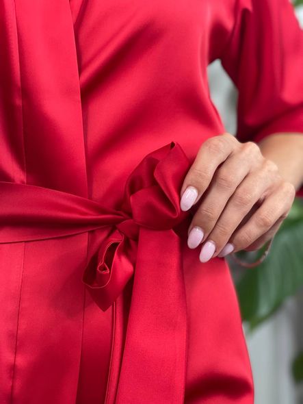 Жіночий стильний шовковий халат (Червоний) фото — Beauty&Fashion