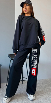 Стильный спортивный костюм свободного кроя (кофта+брюки) женский черного цвета фото — Beauty&Fashion
