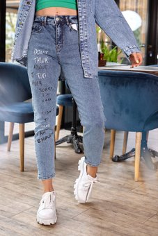 Женские джинсы с принтом(Темно-голубые) фото — Beauty&Fashion