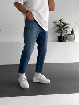 Мужские стильные классические джинсы МОМ синие фото — Beauty&Fashion