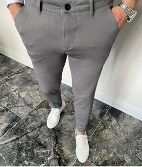 Мужские стильные и классические зауженные однотонные брюки (Серый) фото — Beauty&Fashion