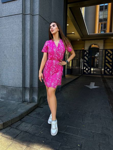 Літня стильна прогулянкова сукня в квітковий принт жіноча блакитного кольору фото — Beauty&Fashion
