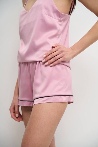 Женская шелковая пижама с кантом двойка (майка+шорты) (Темно-розовый) фото — Beauty&Fashion