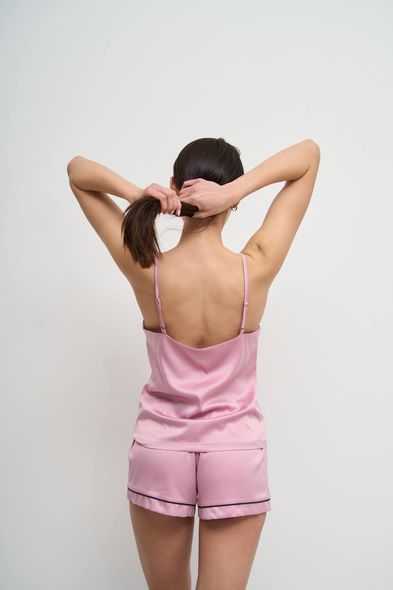 Жіноча шовкова піжама з кантом двійка (майка+шорти) (Темно-рожевий) фото — Beauty&Fashion