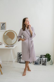 Жіночий вафельний халат шаль COSY (Лавандово-сірий) фото — Beauty&Fashion