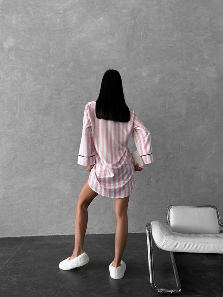Полосатая шелковая домашняя рубашка женская светло-розового цвета фото — Beauty&Fashion