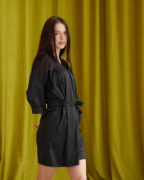 Женский стильный шелковый халат(Черный) фото — Beauty&Fashion