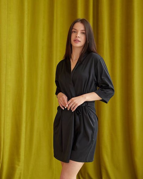 Жіночий стильний шовковий халат (Чорний) фото — Beauty&Fashion