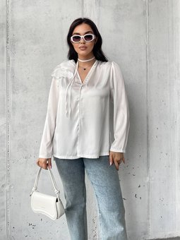 Шовкова вільна блуза однотонна жіноча білого кольору фото — Beauty&Fashion