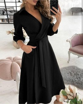 Вечернее классическое костюмное однотонное платье женское черного цвета фото — Beauty&Fashion