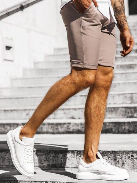 Мужские стильные однотонные летние шорты (Бежевый) фото — Beauty&Fashion