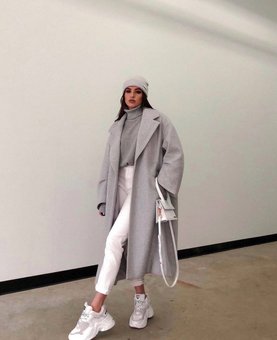 Жіноче однотонне пальто з боковими кешенями (Сірий) фото — Beauty&Fashion