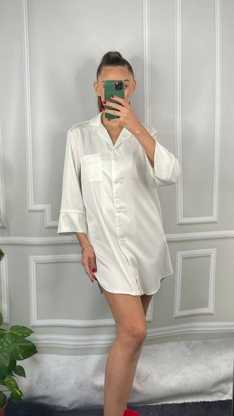 Женская невероятная удлиненная ночная сорочка для сна (Кремовый) фото — Beauty&Fashion