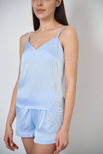 Жіноча шовкова піжама з кантом двійка (майка+шорти) (Блакитний) фото — Beauty&Fashion