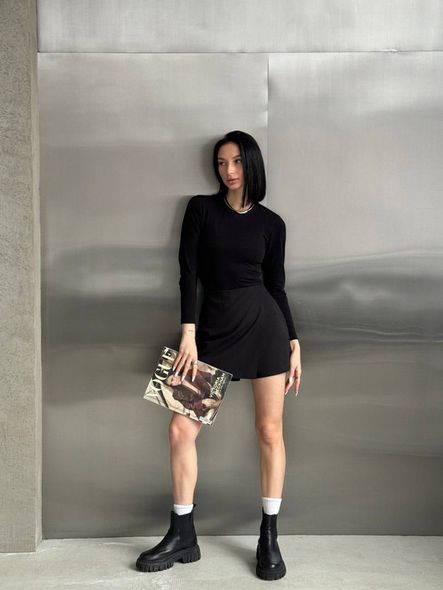 Однотонная стильная юбка-шорты женские черного цвета фото — Beauty&Fashion