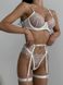 Однотонний неймовірний комплект спідньої білизни з мереживом (бюстгальтер+трусики стрінги+пояс для панчох+гартери) жіночий білого кольору SM2173 фото 2 — Beauty&Fashion