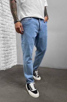 Мужские классические джинсы люкс МОМ голубой фото — Beauty&Fashion