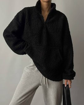 Приятный однотонный худой барашек свободного кроя женский черного цвета фото — Beauty&Fashion