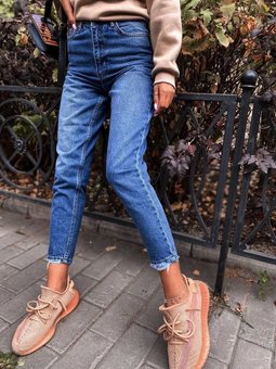 Жіночі джинси МОМ із завищеною талією(Сині) фото — Beauty&Fashion