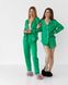 Женская однотонная шелковая пижама тройка (рубашка с длинным рукавом, брюки, шорты) (Зеленый) 015/21.5 фото 1 — Beauty&Fashion