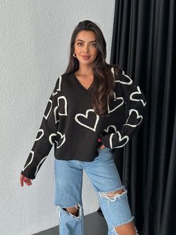 Демісезонний стильний светр вільного крою жіночий чорного кольору фото — Beauty&Fashion