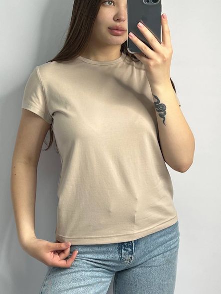 Женская удлиненная однотонная оверсайз футболка (Бежевый) фото — Beauty&Fashion