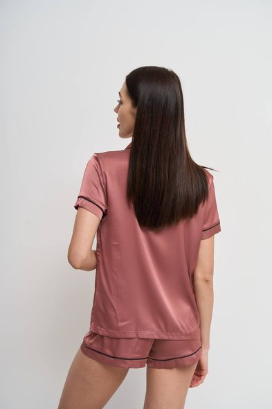 Жіноча однотонна шовкова піжама двійка (сорочка з коротким рукавом+шорти) (Сливовий) фото — Beauty&Fashion