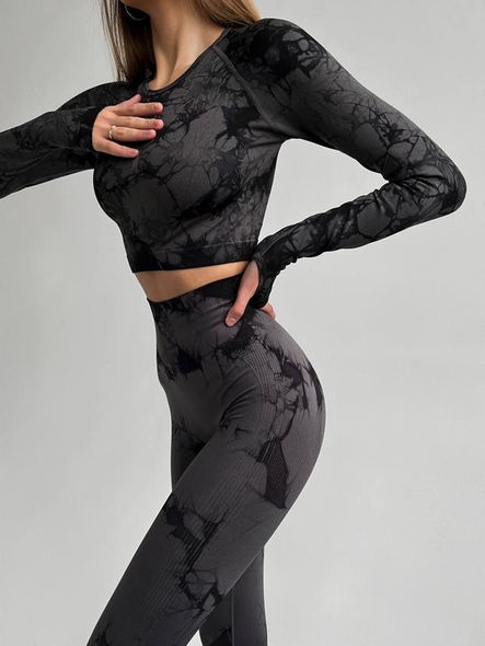 Мраморний спортивний фітнес рашнард жіночий чорного кольору фото — Beauty&Fashion