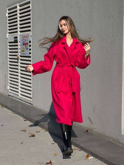 Жіноче універсальне однотонне пальто із кашеміру (Малиновий) фото — Beauty&Fashion