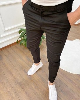 Мужские стильные и классические зауженные однотонные брюки (Черный) фото — Beauty&Fashion