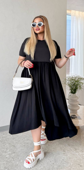 Однотонное летнее платье свободного кроя женское черного цвета фото — Beauty&Fashion