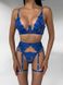 Однотонный сексуальный комплект нижнего белья с вышивкой (бюстгальтер+трусики+пояс+гартеры) женский синего цвета SM2193 фото 2 — Beauty&Fashion