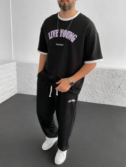 Мужской спортивный костюм с принтом (футболка+штаны) (Черный) фото — Beauty&Fashion